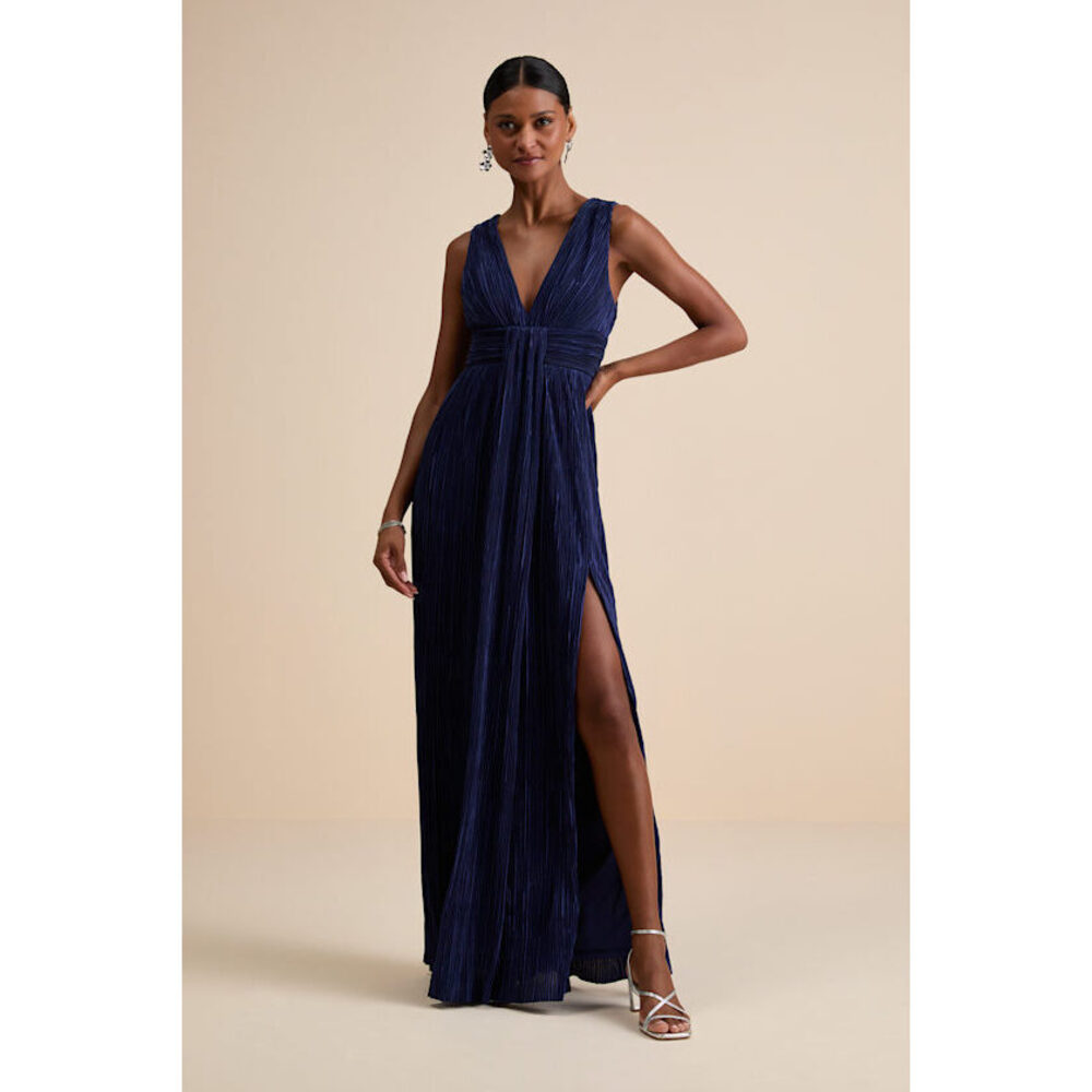 Lulus Melitta Navy Blue Plisse Sash Maxi Dress - Size M